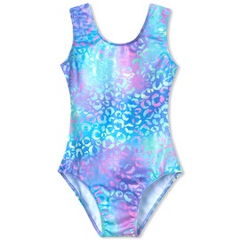 Domusgo Gymnastics Leotards for Girls Size 5-6 Years Old Sparkly Sleeveless Colorful Green Purple Cheetah Outfits