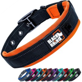 Black Rhino - The Comfort Collar Ultra Soft Neoprene Padded Dog Collar for All Breeds, Dog Collars for Large Dogs - Heavy Duty Adjustable Reflective Weatherproof (Large, Orange/Bl)