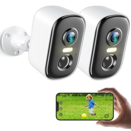 2K Security Cameras Wireless Outdoor, 2 Pack Battery Powered WiFi Cameras for Home Security with AI Motion Detection, Color Night Vision, Siren Alarm, 2-Way Talk, IP66 Waterproof, Cloud/SD Storage