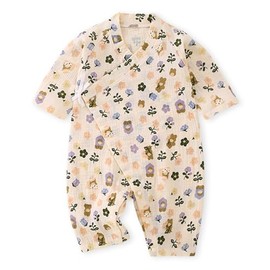 BINIDUCKLING Baby Muslin Romper Cotton Newborn Kimono Robe Baby Infant Japanese Clothes (Floral&Bear,24 Months)