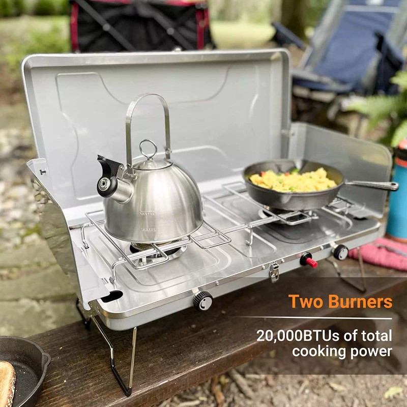 COASTRAIL Portable Propane Camping Stove w 2 Burners, 20000 BTU