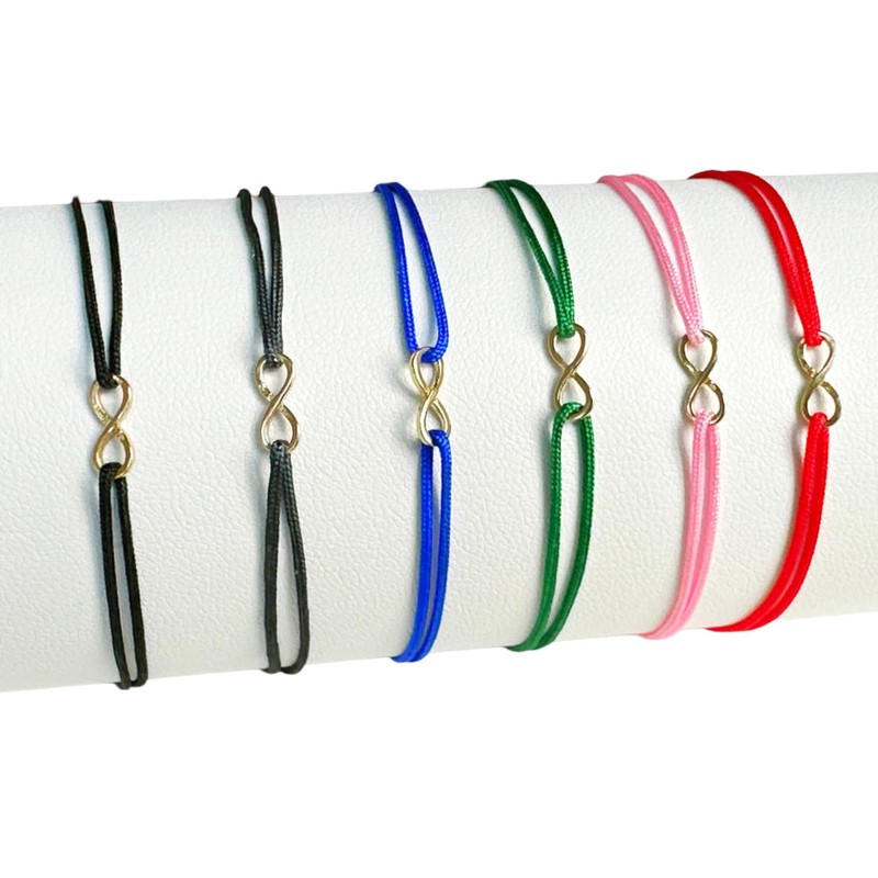 Solid 14K Gold Tiny Infinity Bracelet with Red String |