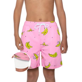 QRANSS Toddler Boys' Swim Trunks Size 14-16 mo mesh Anti Chafing Pink Banana Swimwear Swim Suit Swim Set Boys
