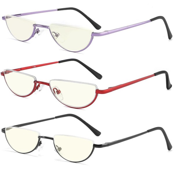 TOVEEN Half Lens Reading Glasses Blue Light Blocking, Half Moon