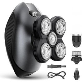 Electric Razor for Men, Head & Body Hair Shaver for Men, Cordless Rechargeable Wet/Dry Bald Head & Groin Waterproof Razor with Rotary Blades,Clippers, Beard Trimmer,Nose Trimmer, Brush (Gray)
