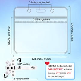 kioooki 100 Pcs Badge Holders with Clip Extra Thick Clear Name Badge Holders Card Holder Plastic Horizontal Name Tag Holder with Waterproof Resealable Zip