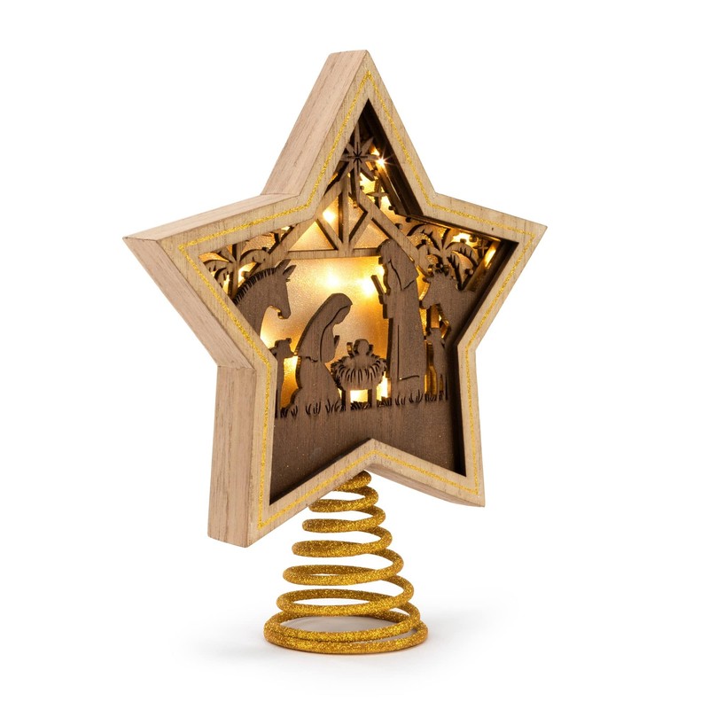 DEMDACO Lit Star Nativity Tree Topper - Glowing Gold Accented