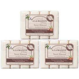 A LA MAISON Sweet Almond Bar Soap -Uses: Hand and Body, Triple Milled, Essential Oils, Biodegradable, Plant Based, Vegan, Cruelty-Free, Alcohol & Paraben Free (12 Bars of Soap, 3.5 oz)