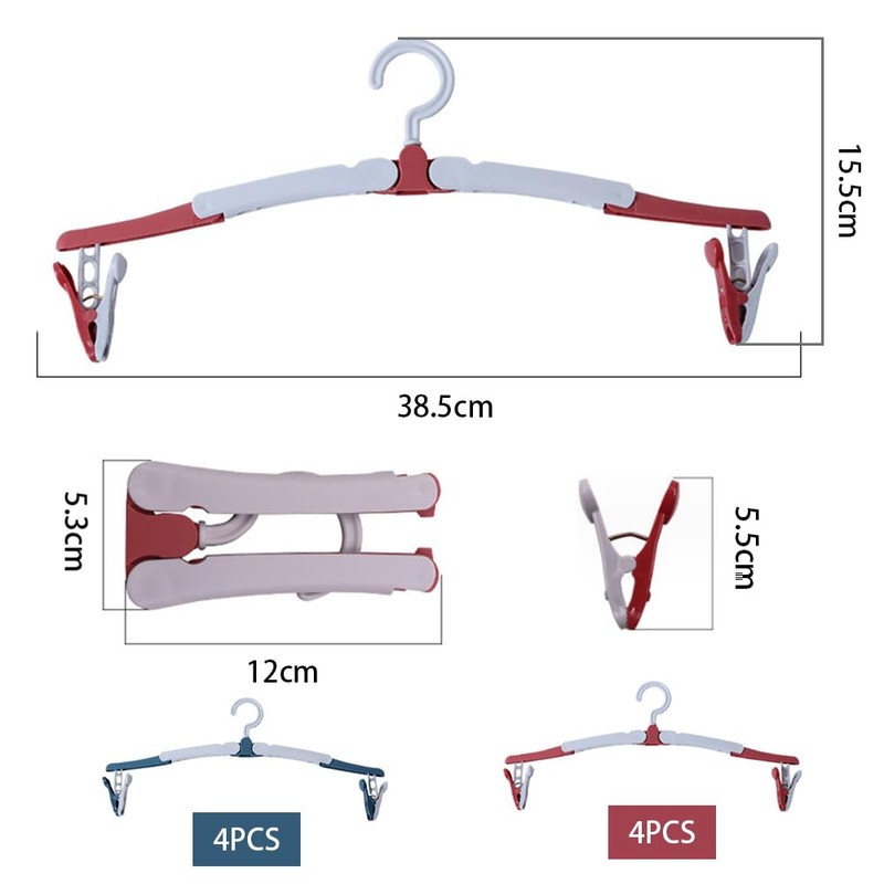 Folding Clothes Hanger, 8 Pcs Folding Clothes Hangers with Clips