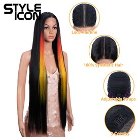 Style Icon 38” Super Long Straight Wigs 6” Deeper Middle Part Lace Lace Front Wigs Multiple Color Long Straight Wig (38", HL 1B(CH-86P))