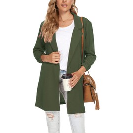 Unifizz Womens Casual Work Ruched 3/4 Sleeve Button Front Blazers Notched Collar Lightweight Jackets with Plus Size #Army Green,Size XL#