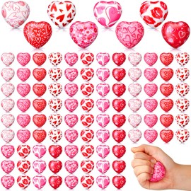 Honoson 108 Pcs Valentines Day Heart Stress Balls Jesus Loves You 1.57 Inch Mini Heart Stress Relief Balls Foam Heart Shape Balls Bulk for Carnival Valentine Party Gift Bag Fillers(Cute Style)