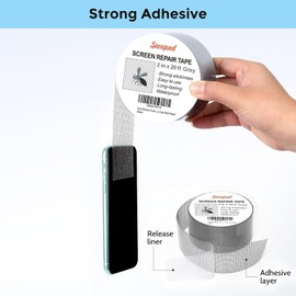 Secopad Grey Window Screen Repair Tape, 2IN X 20FT Screen Repair Kit for Windows or Doors, Strong Adhesive Screen Patch Fiberglass Tape Mesh Repair
