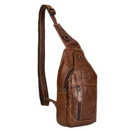 Vintage Full Leather Crossbody Chest Shoulder Sling Bag Men Women Earphone Hole
