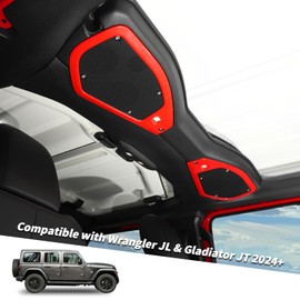 Jimen for JL/JT Speaker Cover, 4PCS A Pillar Speaker & Roof Top Speaker Trim Cover Interior Accessories Compatible with Jeep Wrangler JL JLU & Jeep Gladiator JT 2024+ (Red)