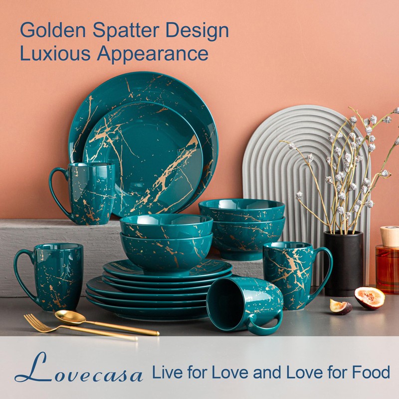 LOVECASA Porcelain Dinnerware Sets for 4, 16 PCS Plates and