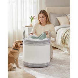 SONGMICS Laundry Hamper 90L, Laundry Basket with Handles, Laundry Bag with Lid, Cotton Rope, Drawstring, for Clothes, Blankets, Living Room, Bedroom, Dove Gray URLH090G01