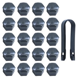 Selyse Pack of 20 Caps Wheel Bolts 17 mm Plastic Groove Universal Wheel Nuts Caps with Removal Hook (Grey)