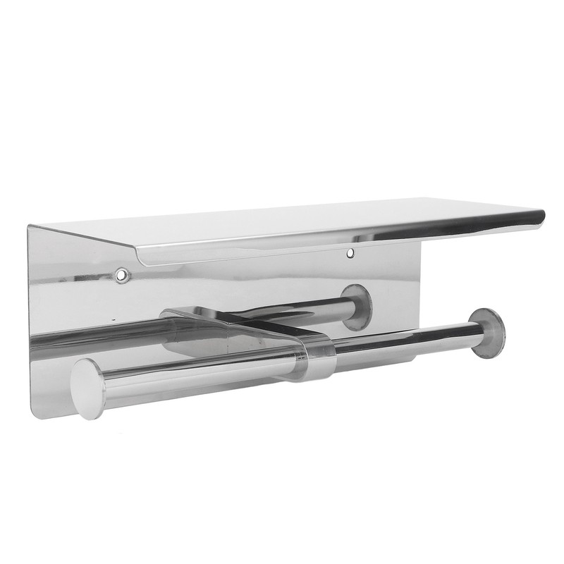 Stainless Steel Toilet Paper Holder with Shelf Self Adhesive Punch