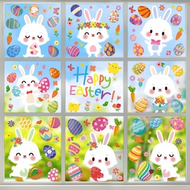 BBLIKE Easter Window Stickers, 9 Sheets Easter Decorations, Easter Egg Bunny Window Clings, PVC Static Stickers Easter Gifts for Kids Home Office Shop Window