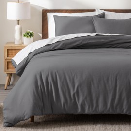 Bare Home Flannel Duvet Cover Set - King - 100% Cotton, Velvety Soft Heavyweight Premium Flannel, Double Brushed - Includes Sham Pillow Covers (King, Grey)