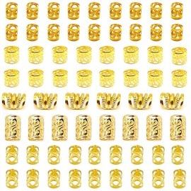 Gold Hair Jewelry Braid, Tuefuzy 100 Pcs Hair Dreadlock Accessory, Metal Gold Braids Rings Cuffs Clips for Dreadlock Accessory Jewelry Decorations