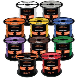 BEST CONNECTIONS 14 Gauge Automotive Primary Wire Bundle Set Durable Primary/Remote, Power/Ground Electrical Wiring for Trailer, Car Audio, Lighting Circuits (100 Ft Rolls, 10 Rolls)