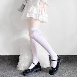 SHUCLASS Women’s Knee High Socks, Lace, Over Knee Socks, Compression, Cosplay, Uniform, Black, Long Socks, Length 23.6 inches (60 cm), 22.0-26.0 cm