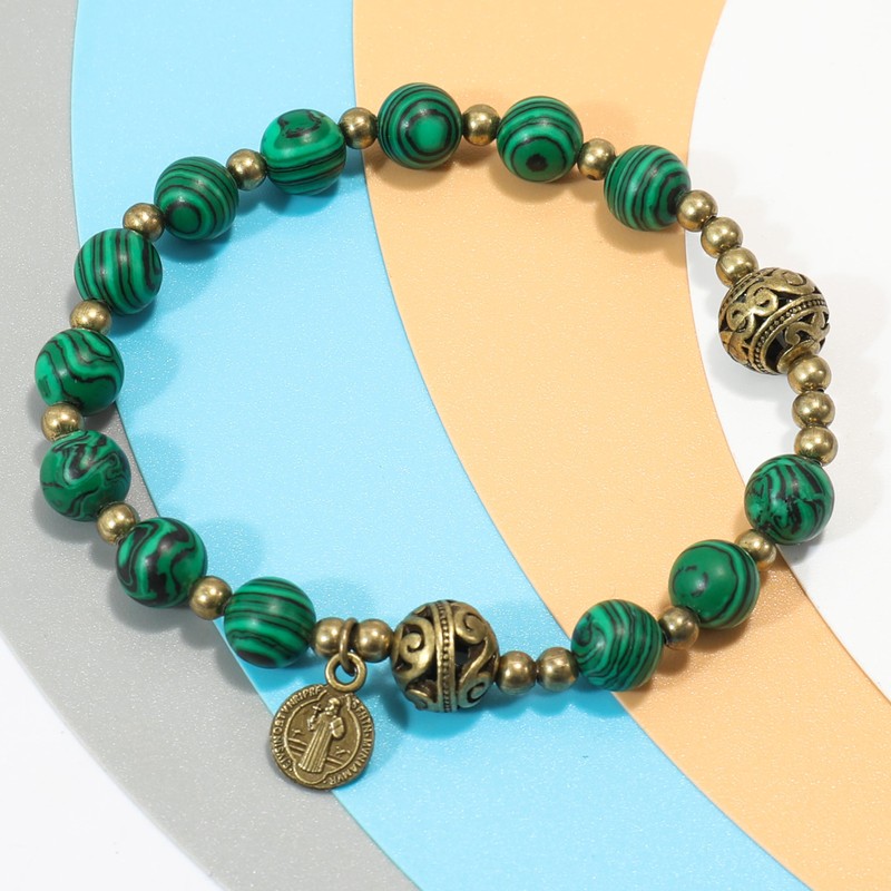 Nazareth Store Stone Bead Rosary Bracelet with Metal Separators and
