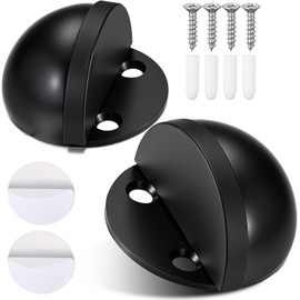 MorningRo 2 Pcs Self Adhesive Door Stoppers, Stainless Steel Floor Door Stop Wall Protector, Half Dome Floor Gate Stopper for Living Room, Bedroom, Office (Black)