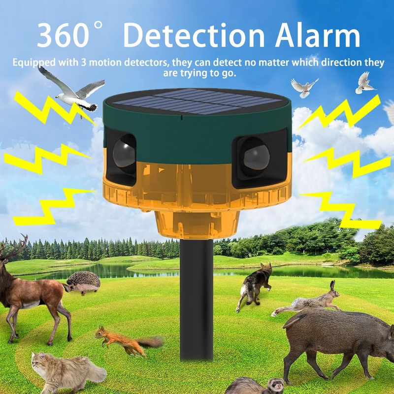 QXMH Solar Outdoor Motion Sensor Alarm: Dog Barking&Gunshot Sound, 129db