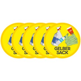 PrintAttack P040 6+1 Set Waste Separation Stickers, Scratch, Weather and UV Resistant, Diameter 100 mm Each (V1_5X Yellow Bag)