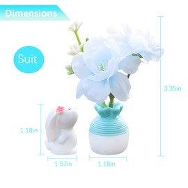 FALVFUN Car Rearview Mirror Dashboard Ornaments, 2PCS Cute Funny Mini Bunny and Peach Blossom in Flower Vase Decorations, Auto Interior Accessories for Women Girls, Universal Fit (Blue/Blue)
