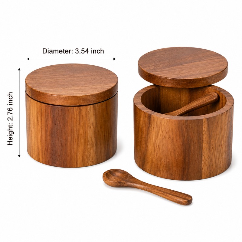 Acacia Wood Salt Cellar with 360° Swivel Magnetic Lid &