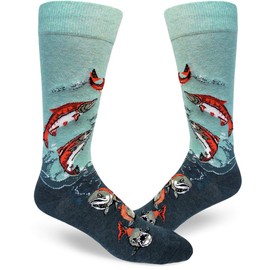 ModSocks Men's Sockeye Salmon Men's Crew Socks in Heather Sea Blue