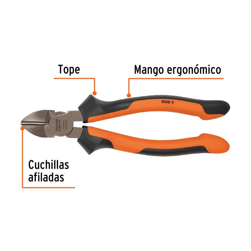 Truper Expert T202-8X, Pinza corte diagonal 8" mango Comfort Grip,