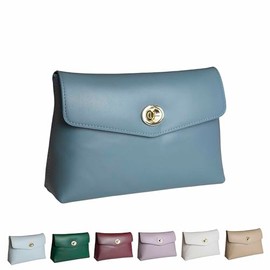 Cosmetic Bag Travel Makeup Pouch Travel Organizer, Zipper Pouch Bags for Women Vegan Leather (Dust Blue)