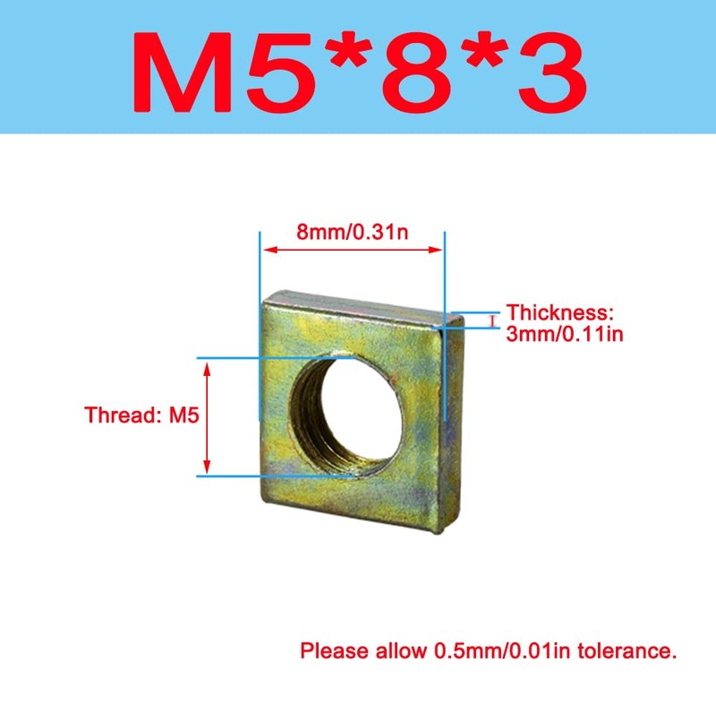 M5 x 8 x 3 mm Square Nuts, Square Nuts
