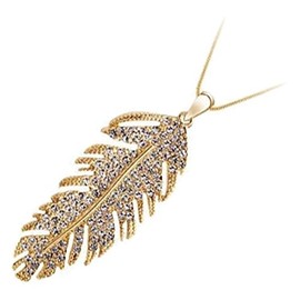 GWG Jewellery 18K Gold Coated Bird Feather Covered with White Stones Shiny Look Pendant Necklace in Gift Box for Women