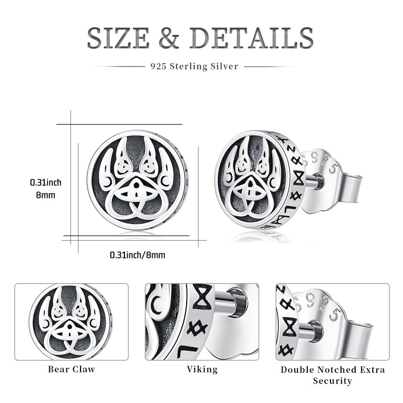 Viking Bear Claw earrings 925 Sterling Silver Celtic Stud Earring