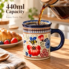 Bohemian Floral Ceramic Coffee Mug for Coffee & Tea – 440ml Colorful Patterned Cup with Handle for Home, Office & Daily Use