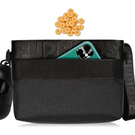 PUPPIOUS Dog Treat Pouch - Black 3 Pockets, Waist/Shoulder Wear, Poop Bag Dispenser, Eco-Friendly Recycled Material