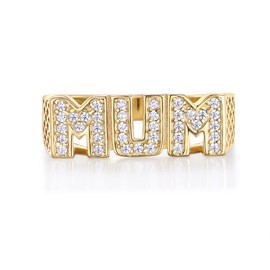 9 Carat Gold on Solid Sterling 925 Silver Diamond Set MUM Ring Sizes K to U (M)