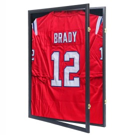 Wooden Jersey Frame Equipped with 2 Wall Hangers for Easy Vertical Wall Mount Installationcolor: Black, size: 60*80*4cm