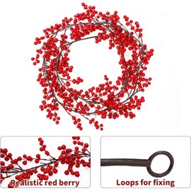 KAHEIGN Red Berry Christmas Garland, 200CM Artificial Holly Berry Garland Flexible Bendable Christmas Garland for Winter Christmas Holiday New Year Fireplace Table Party Decoration