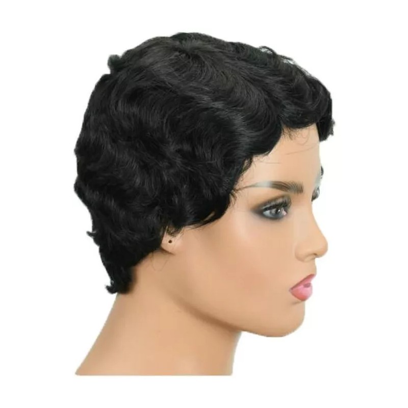 Light Moo Peluca De Cabello Humano Ondulado Corto Para Mujer