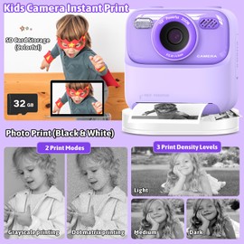 Kids Camera Instant Print, Kids Digital Camera for Girls Boys, 1080P HD Camera for Kids, Toys | Gifts for Boys Girls Age 3 4 5 6 7 8 9 10, with 3Rolls Print Photo Paper & 32GB SD Card, Purple