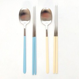 (House Home) Rude Pastel Slim Cutlery & Chopsticks 2-Person Set Baby Blue 1P (Slim) + Naples Yellow 1P (Slim) / (하우스홈)루드 파스텔 슬림 수저 젓가락 2인세트 베이비블루1P(슬림)+네이플스옐로우1P(슬림)