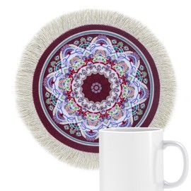 TOCCOOL Persian-Style Flannel Cotton Carpet Coasters - Anti-Slip, Decorative Table Coasters, Persian Coasters for Home and Office, Ideal for Kitchens, Living Rooms, and Dining Tables (Wine Red)
