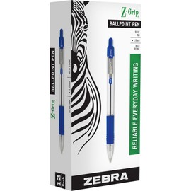 zebra Z-Grip Retractable Ballpoint Pen, Blue Ink, Medium, Dozen
